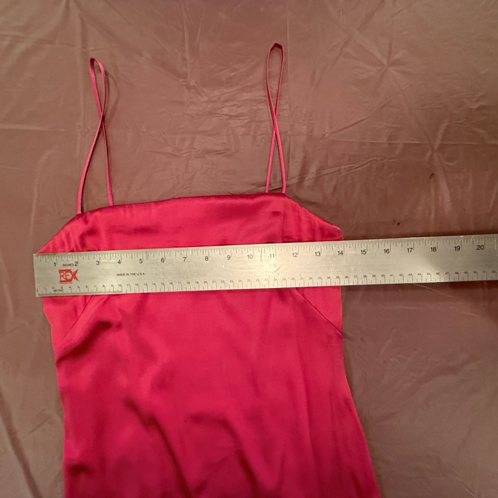 Vintage Y2K Pink Silk Midi Spaghetti Strap Dress with Ruffle Hem Size 4/Small - Picture 6 of 9